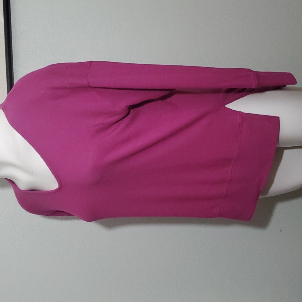 GIBSON Womens Fuchsia V-Neck Drop Shoulder Pullover Sweater-Hi-Lo Hem-EUC-Sz PXS